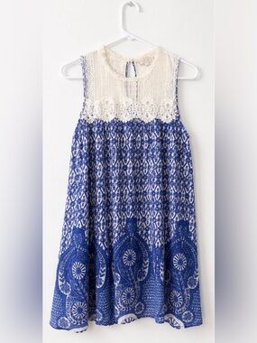 Flying Tomato Blue & White Lace Boho Swing Dress / Tunic